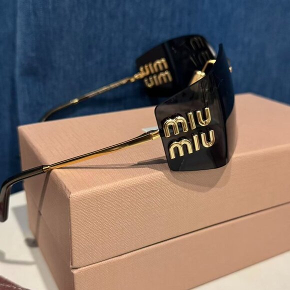 Miu Miu Black Shield Sunnies Gold Accent Trendy It Girl Style main image 12